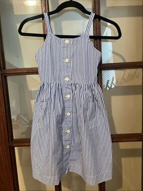 Girls' Blue and White Striped Button-Front Sundress